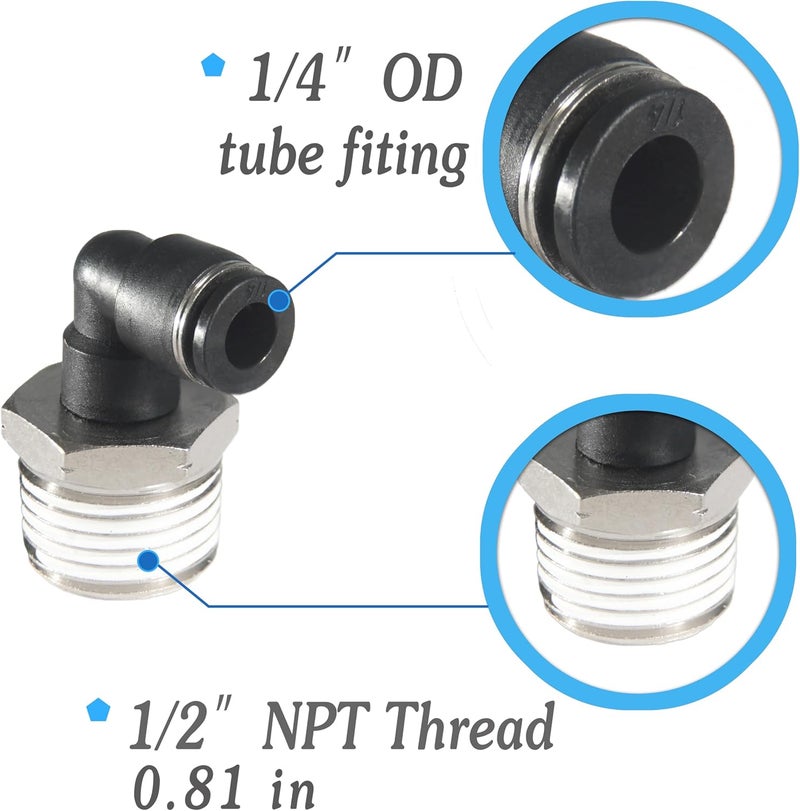 MSAEIQUN 1/4 Air hose fittings, Air fittings Male Elbow 1/4 Inch Tube OD x 1/2 NPT Thread Push to Connect Fitting, PL-1/4-N4 (Pack of 10) (1/4-1/2) - Image 2